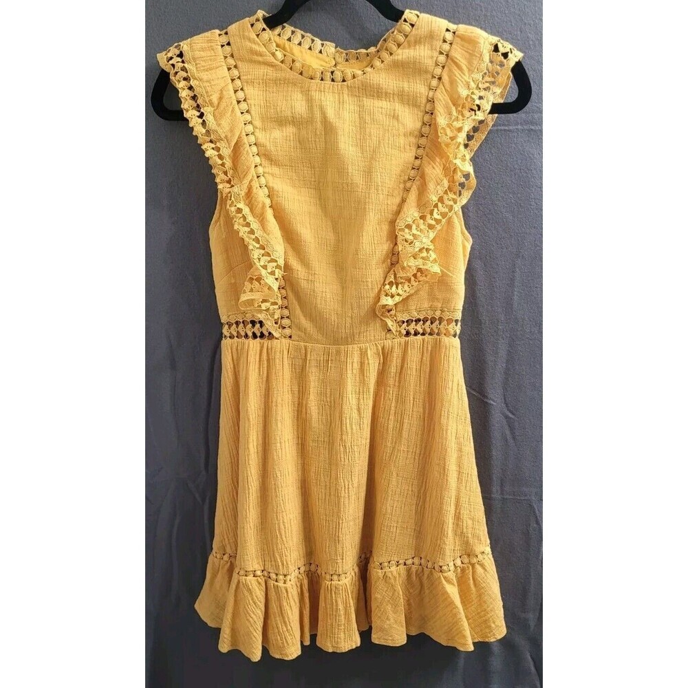Saints + Secrets Yellow Small Back Lace Up Mini Dress Ruffle Romantic FairyCore